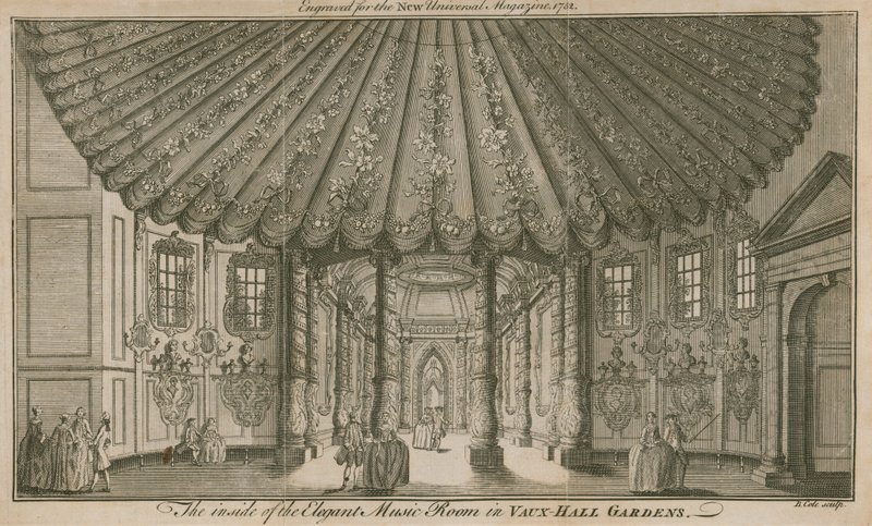 Wnętrze eleganckiej sali muzycznej (Rotunda) w Vauxhall Gardens w Londynie autorstwa English School