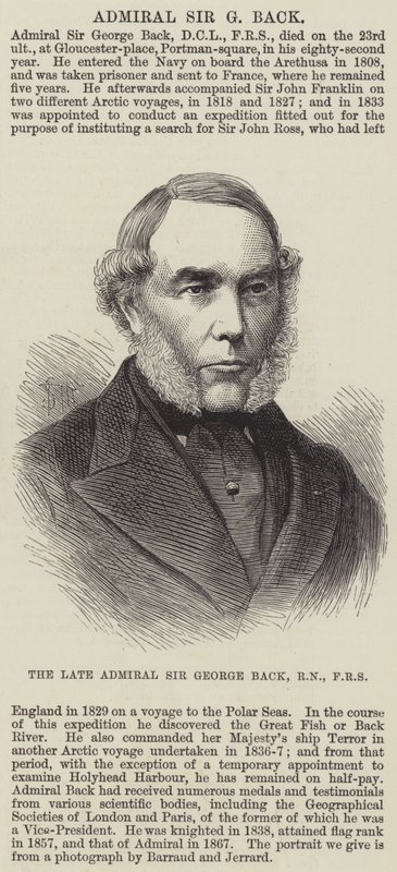 Nieżyjący admirał Sir George Back, RN, FRS (Grawerowanie) autorstwa English School