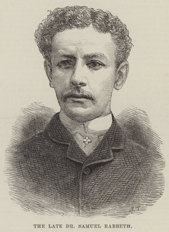 Nieżyjący już dr Samuel Rabbeth (rycina) autorstwa English School