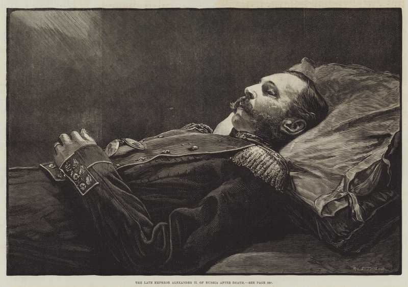 Zmarły cesarz Rosji Aleksander II po śmierci (rycina) autorstwa English School