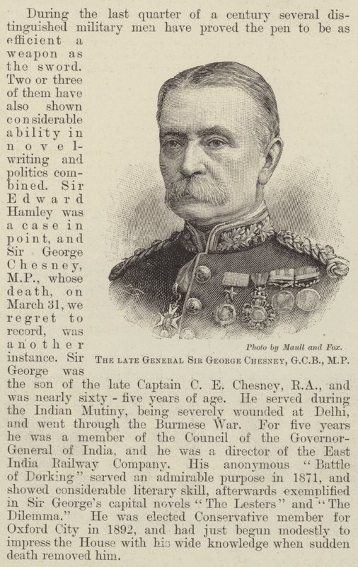 Nieżyjący już generał Sir George Chesney, GCB, MP (Grawerowanie) autorstwa English School