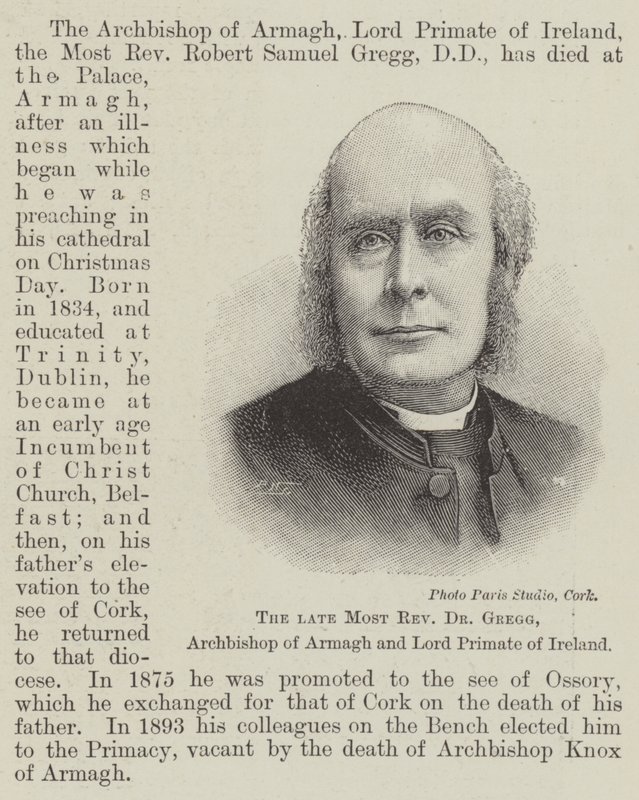 Zmarły bp dr Gregg, arcybiskup Armagh i lord prymas Irlandii (rycina) autorstwa English School