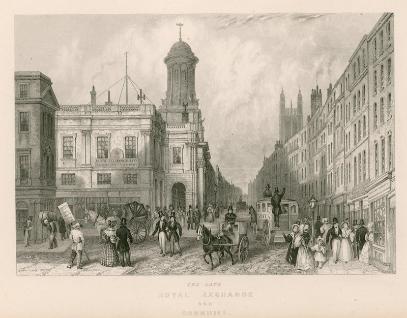Późna Royal Exchange i Cornhill, Londyn autorstwa English School