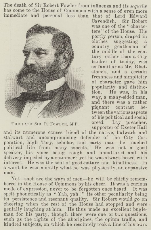 Nieżyjący już Sir R. Fowler, MP (grafika) autorstwa English School
