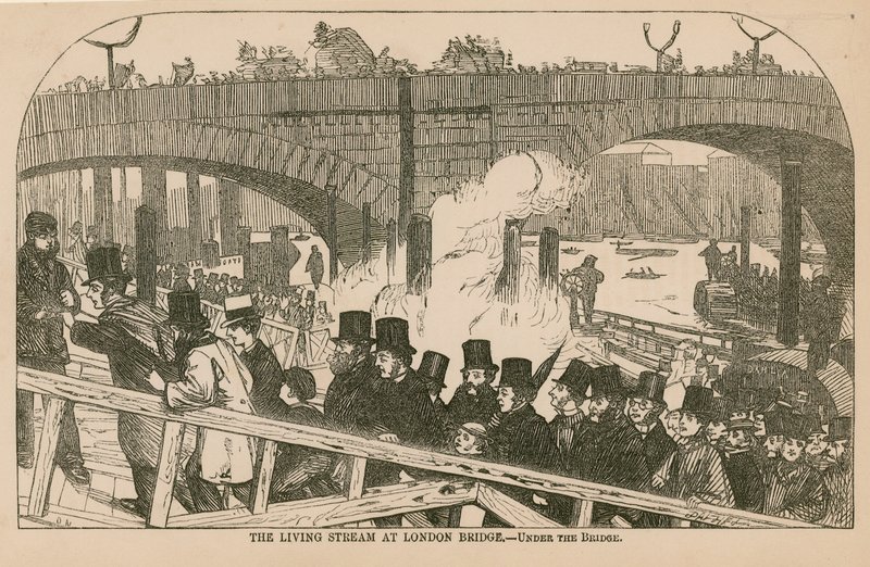 Żywy strumień na London Bridge autorstwa English School