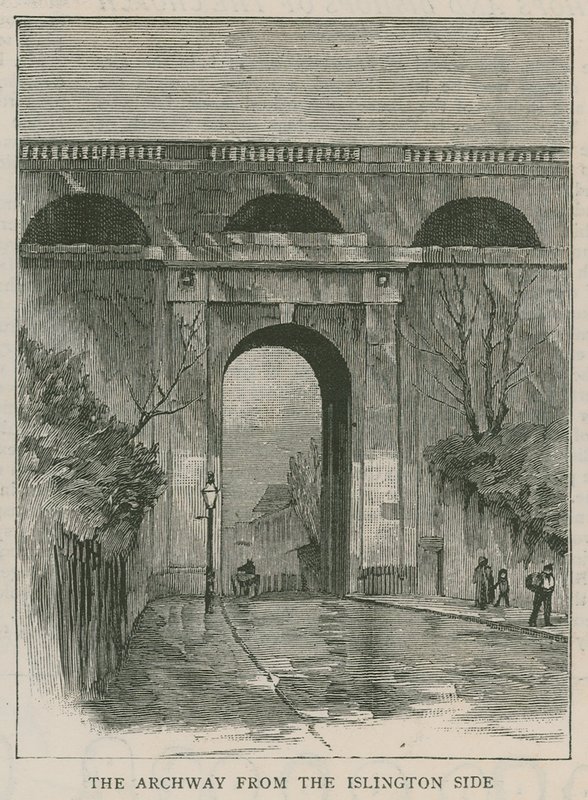 Nowe balustrady przeciw samobójstwom w Highgate Archway: brama od strony Islington autorstwa English School