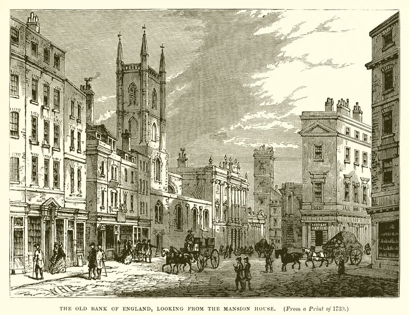 Stary bank Anglii, patrząc z Mansion House autorstwa English School