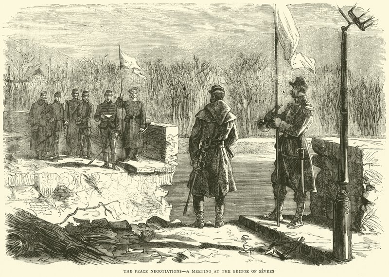 Negocjacje pokojowe, spotkanie na moście w Sevres, październik 1870 autorstwa English School
