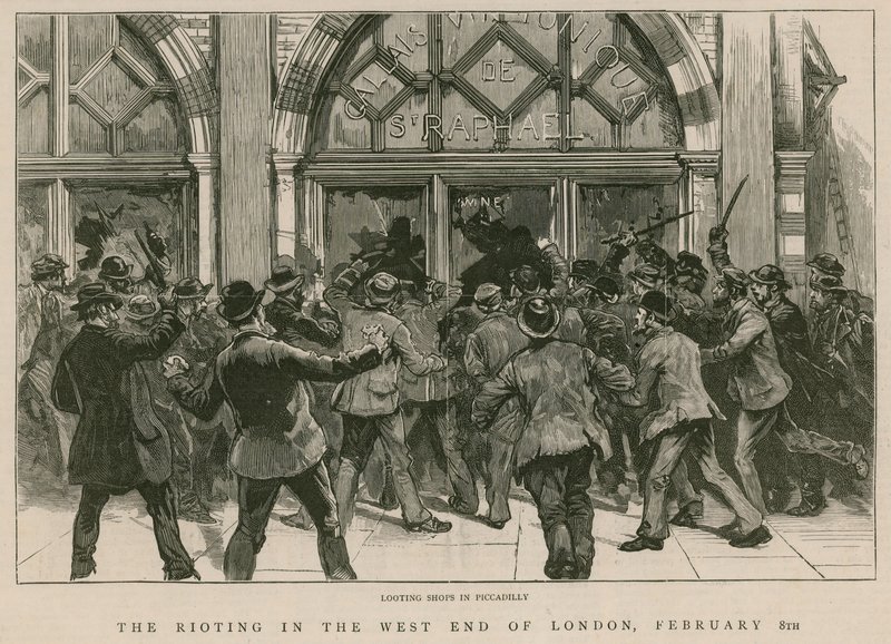 Zamieszki na londyńskim West Endzie, 8 lutego 1886: Grabież sklepów na Piccadilly autorstwa English School