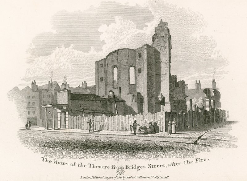 Ruiny Teatru Królewskiego, Drury Lane, od Bridges Street autorstwa English School