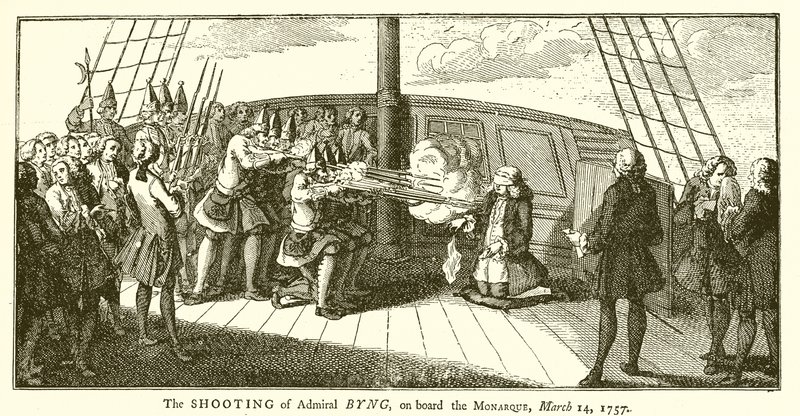 Zastrzelenie admirała Bynga na pokładzie Monarque, 14 marca 1757 r. autorstwa English School