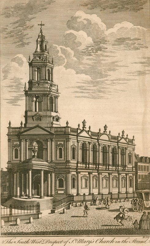 Południowo-zachodnia perspektywa kościoła St Marys w Strand autorstwa English School