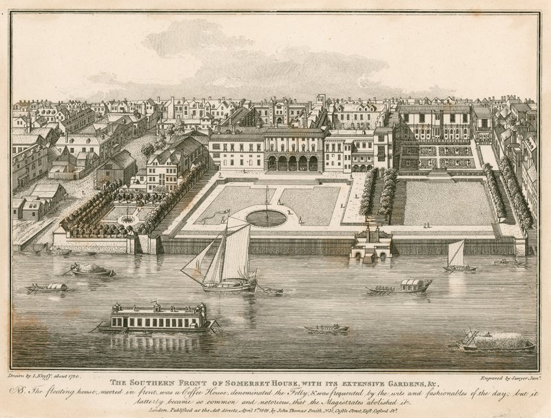 Południowy front Somerset House z rozległymi ogrodami autorstwa English School