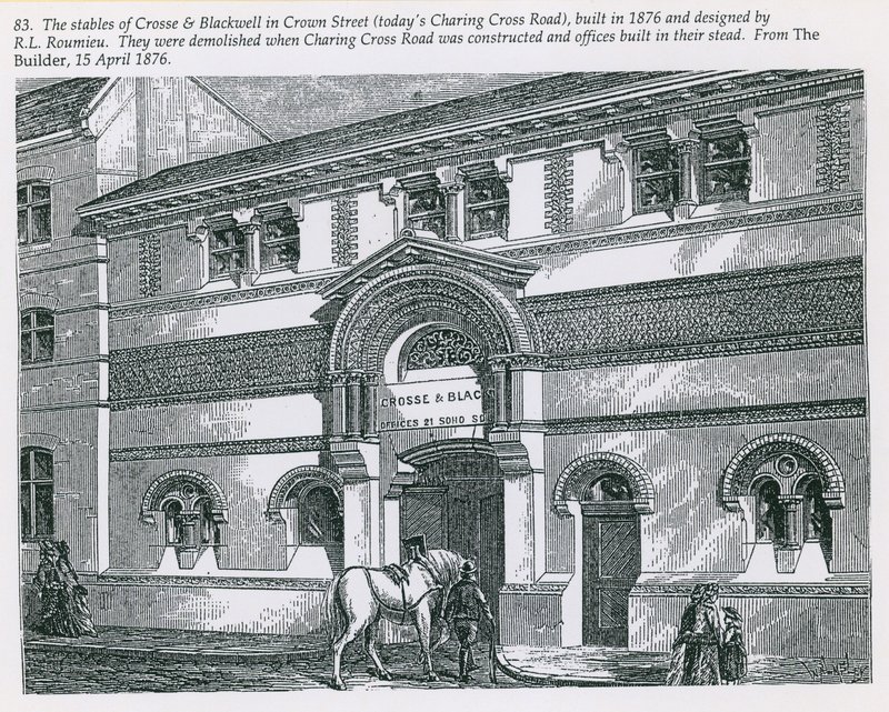 Stajnie Crosse i Blackwell przy Crown Street (dziś Charing Cross Road) autorstwa English School