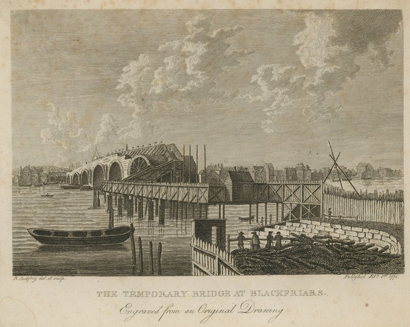 Tymczasowy most w Blackfriars autorstwa English School