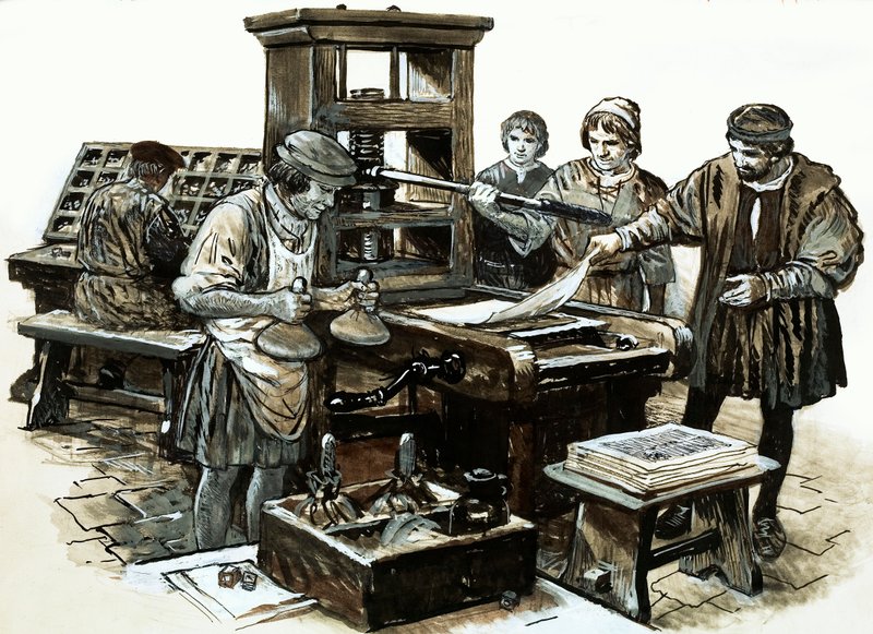 Trzecia prasa drukarska w Anglii powstała w St. Albans w 1480 roku (gwasz na papierze) autorstwa English School