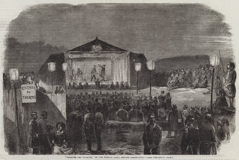 "Teatr Żuawów" w obozie francuskim, przed Sebastopolem (rycina) autorstwa English School