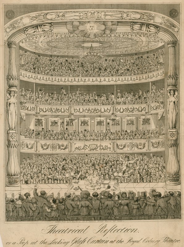 Teatralne odbicie lub zerknięcie na szklaną kurtynę w Royal Coburg Theatre autorstwa English School