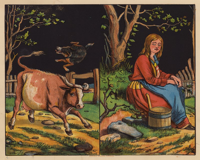 This Is The Cow; This Is The Maiden Forlorn (kolorowa litografia) autorstwa English School