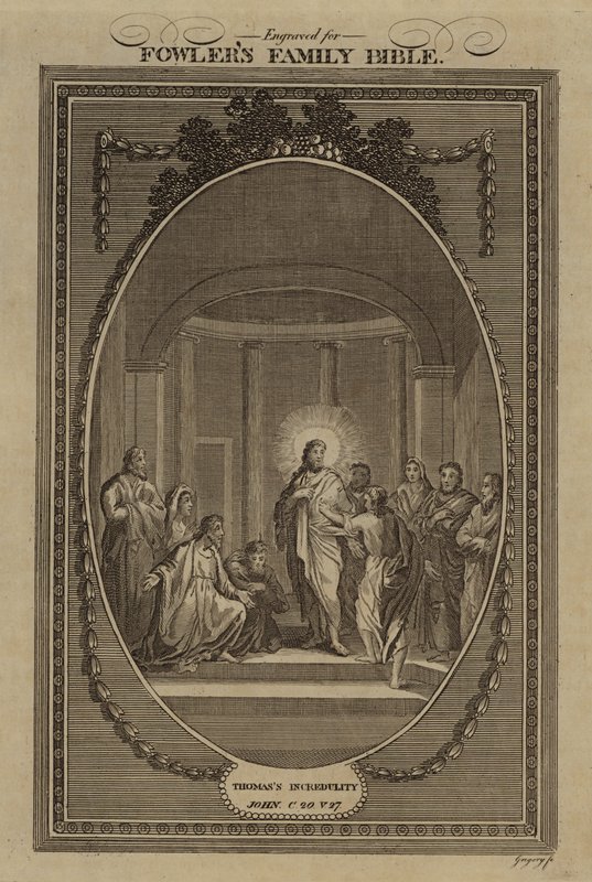 Niedowierzanie Tomasza, Jan, rozdział 20, werset 27 (rycina) autorstwa English School