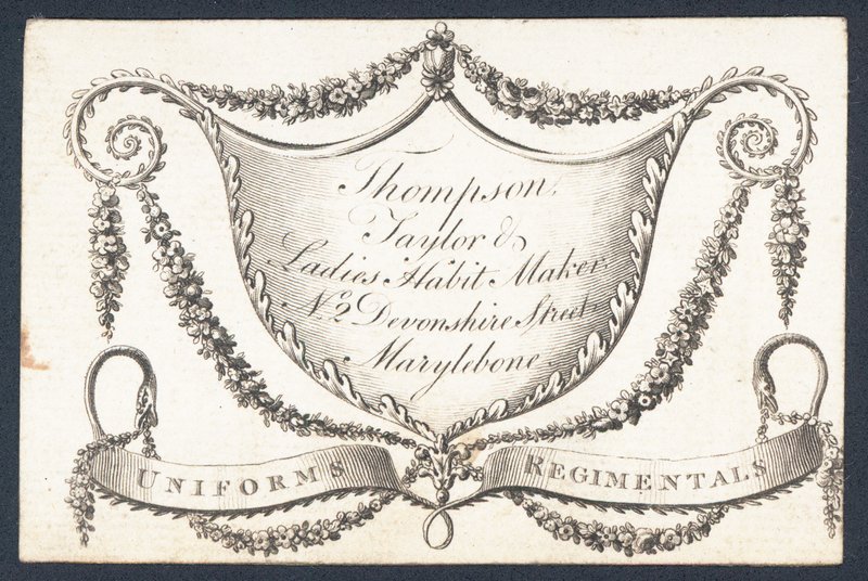 Thompson, krawiec i damski habicie, karta handlowa autorstwa English School