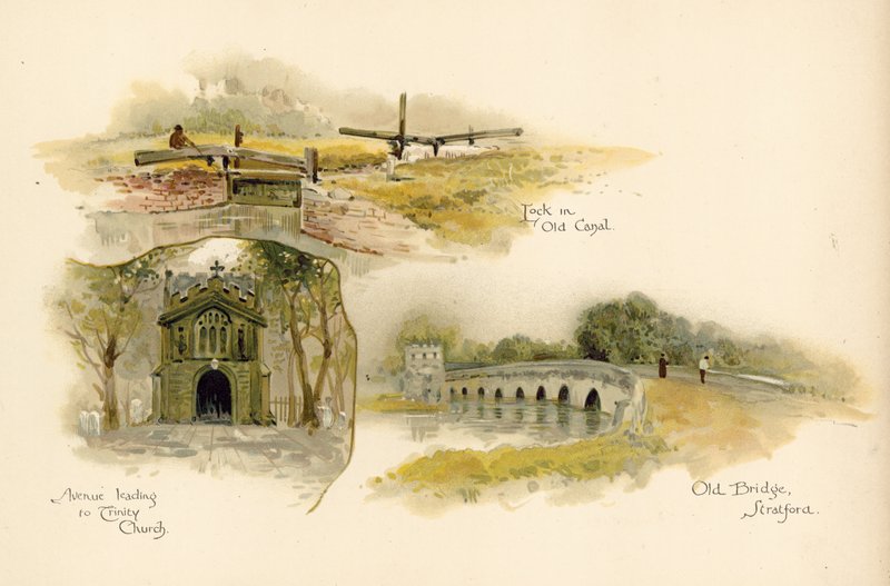 Trzy widoki Szekspira Stratford-upon-Avon autorstwa English School