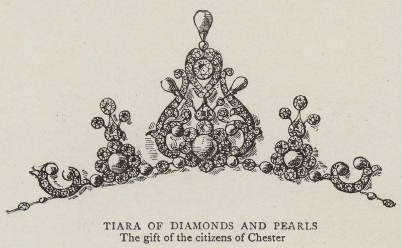 Tiara z diamentów i pereł (grawerowanie) autorstwa English School