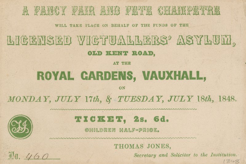 Bilet na A Fancy Fair i Fete Champetre w Royal Gardens, Vauxhall, Londyn autorstwa English School
