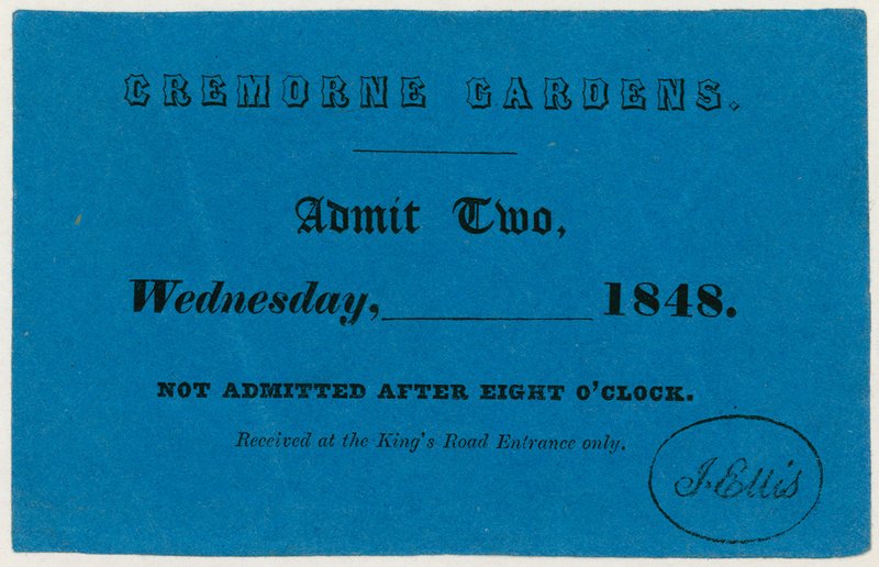 Bilet do Cremorne Gardens, Londyn, 1848 autorstwa English School