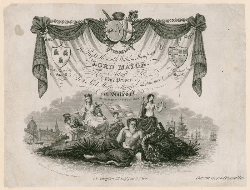 Bilet wstępu do Lord Mayors Entertainment 10 listopada 1828 r. autorstwa English School