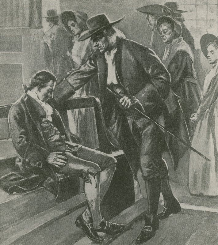 Zmęczony i głodny Benjamin Franklin zasypia w domu spotkań kwakrów autorstwa English School
