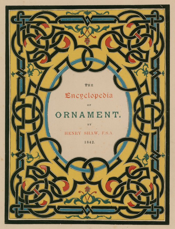 Strona tytułowa. Ilustracja do The Encyclopedia of Ornament (kolorowa litografia) autorstwa English School