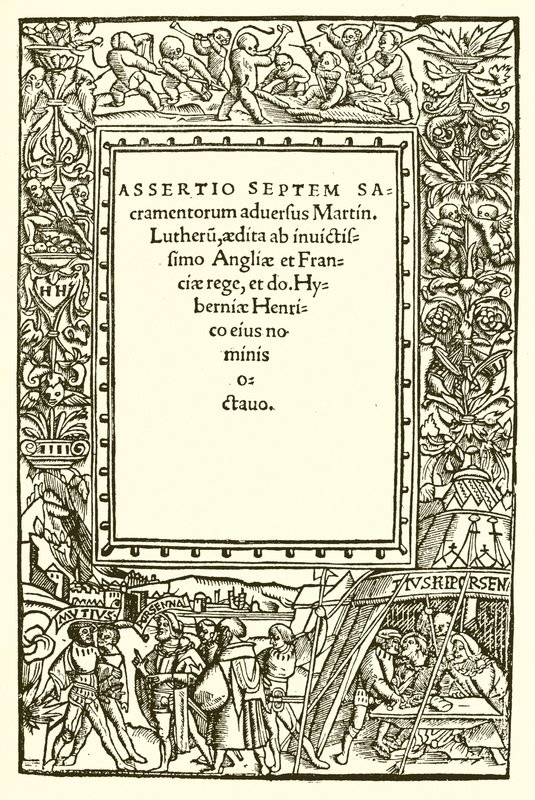 Strona tytułowa książki Henryka VIII przeciwko Lutrowi autorstwa English School