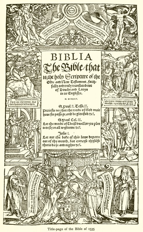 Strona tytułowa Biblii z 1535 r autorstwa English School