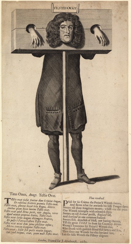 Titus Oates pod pręgierzem, wyd. 1685 autorstwa English School