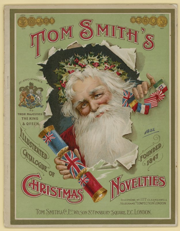 Tom Smith & Co Ltd, świąteczne nowości, świąteczne krakersy, okładka broszury autorstwa English School