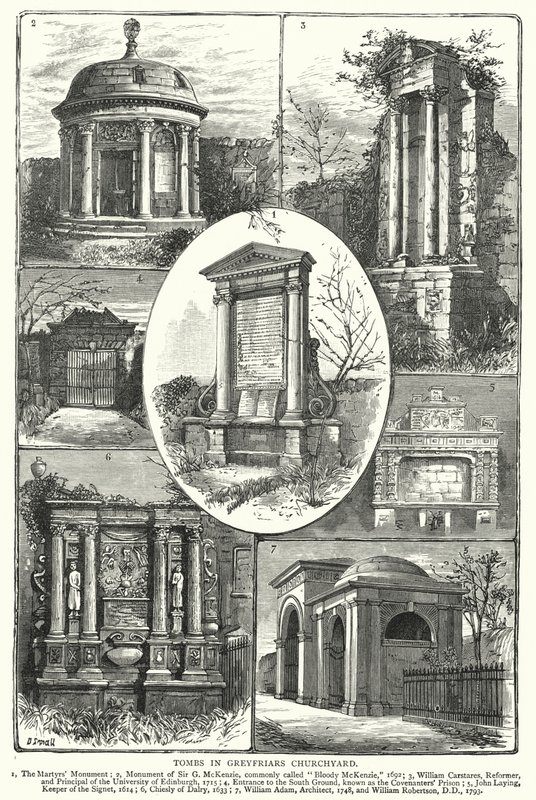 Grobowce na cmentarzu Greyfriars (rycina) autorstwa English School