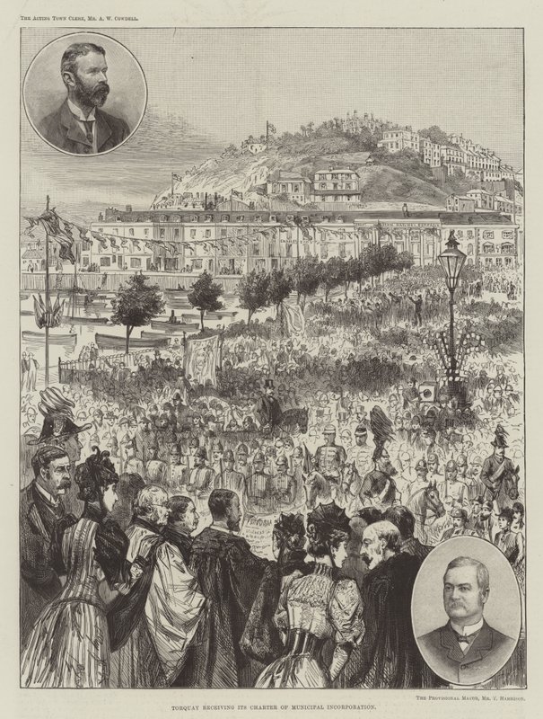 Torquay otrzymujący akt założycielski gminy (grawerunek) autorstwa English School