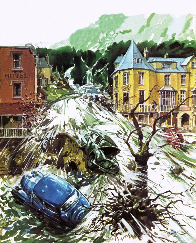 Potok terroru w Lynmouth, Devon, sierpień 1952 autorstwa English School