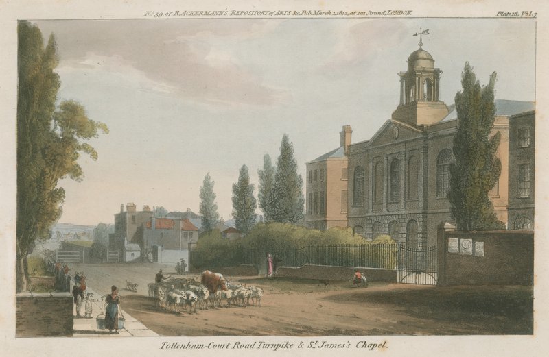 Tottenham Court Road Turnpike i St James Chapel, Londyn autorstwa English School