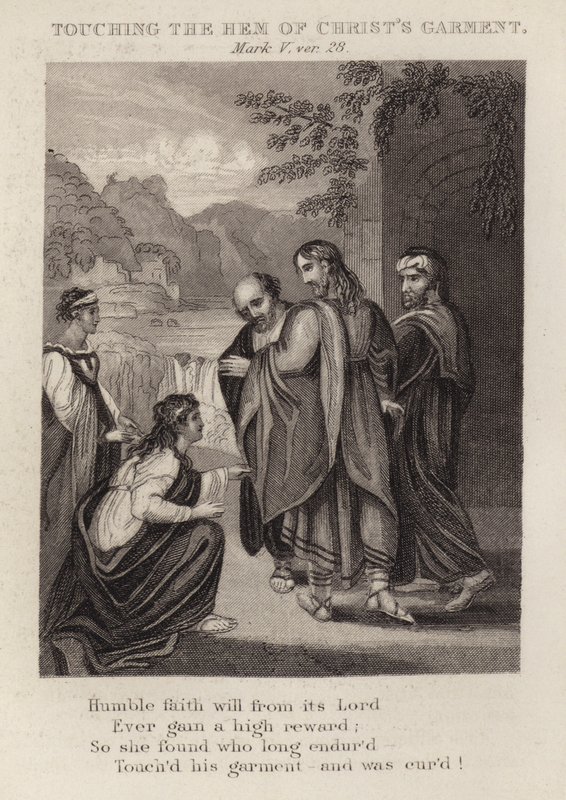 Dotykanie rąbka szaty Chrystusa, Mk V, wer. 28 (rycina) autorstwa English School