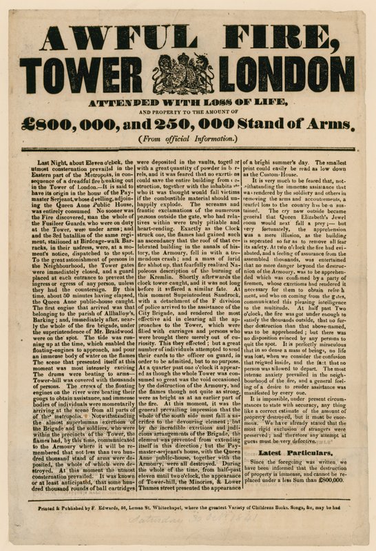 Pożar Tower of London, 1841 autorstwa English School