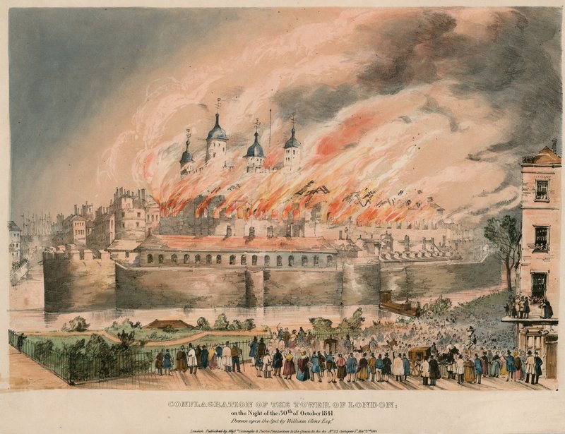 Pożar Tower of London, 1841 autorstwa English School