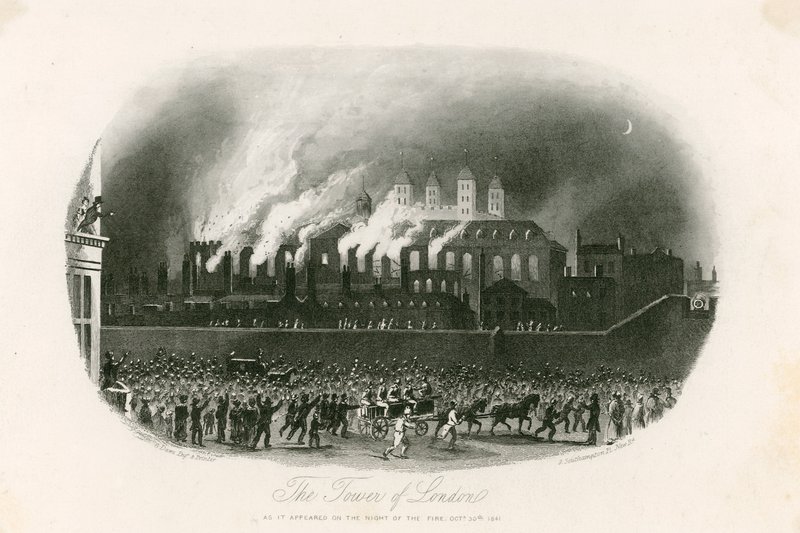 Pożar Tower of London, 1841 autorstwa English School