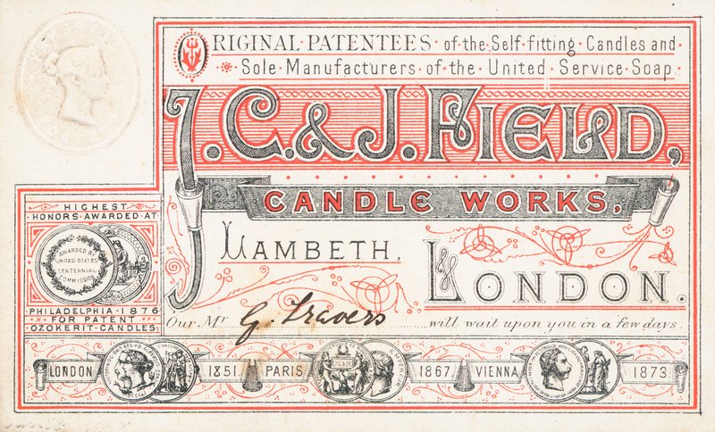 Karta handlowa, J C i J Field Candle Works autorstwa English School