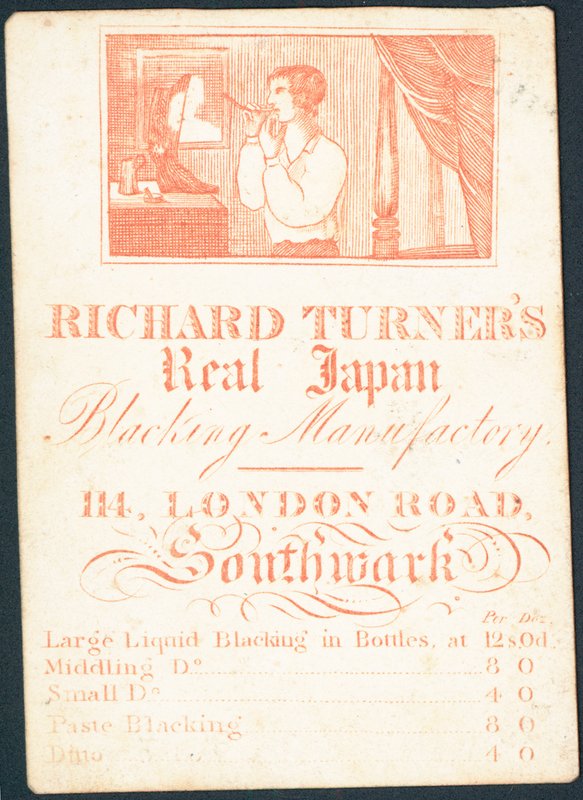Karta handlowa, Richard Turners Real Japan Blacking Manufactory autorstwa English School