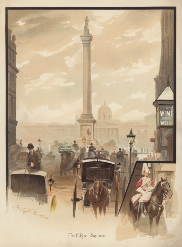 Trafalgar Square, Londyn (chromolitografia) autorstwa English School