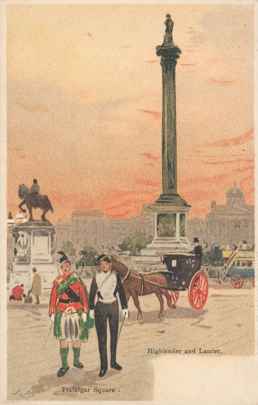 Trafalgar Square, Londyn, Highlander i Lancer autorstwa English School