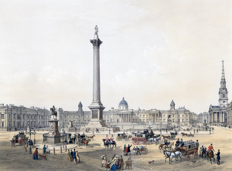 Trafalgar Square z Galerią Narodową i kościołem św. Marcina autorstwa English School