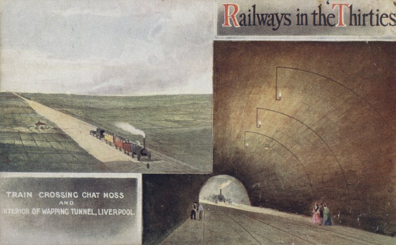 Przejazd kolejowy Chat Moss i wnętrze tunelu Wapping, Liverpool autorstwa English School
